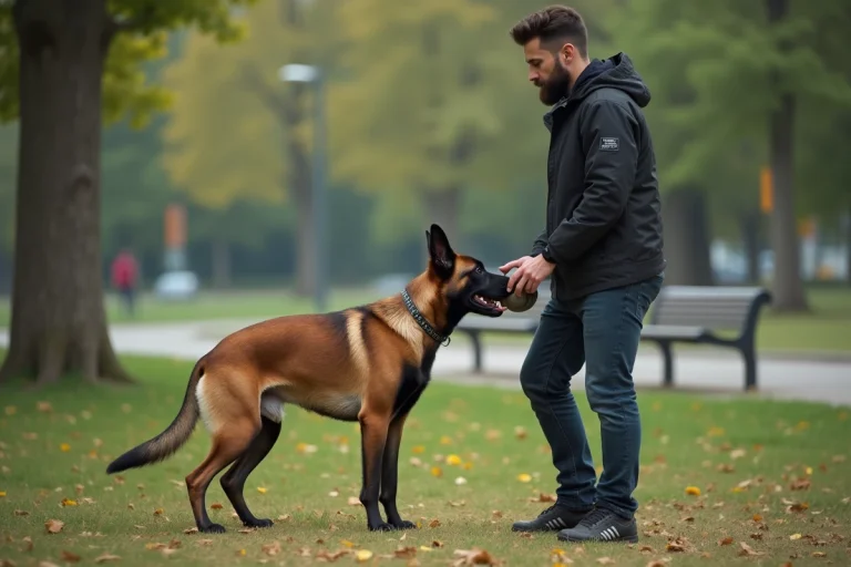 Chien Malinois en action lors d'un entraînement en plein air