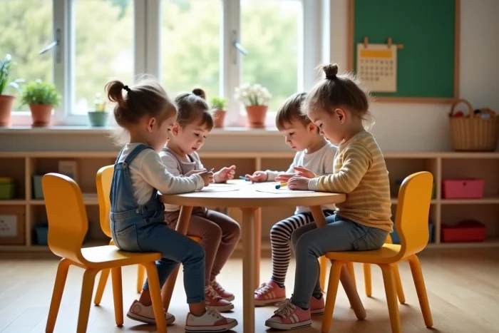 Enfants de maternelle en activité pendant les horaires de classe obligatoires