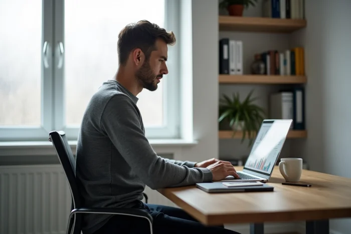 Entrepreneur travaillant depuis son bureau à domicile sur les nouvelles tendances business et stratégies digitales 2024