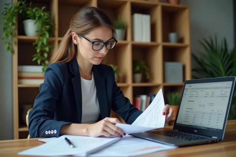 Femme consultant des documents fiscaux pour optimiser son plafond de revenus non utilisé