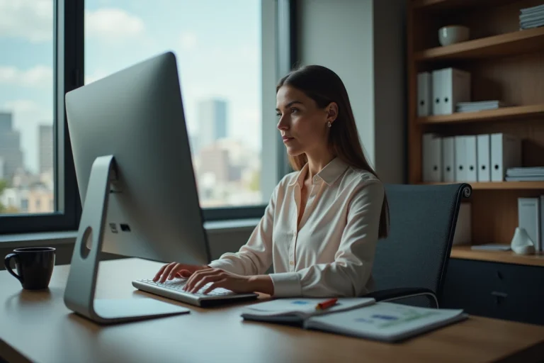 Femme concentrée lors d'une formation en ligne sur son ordinateur