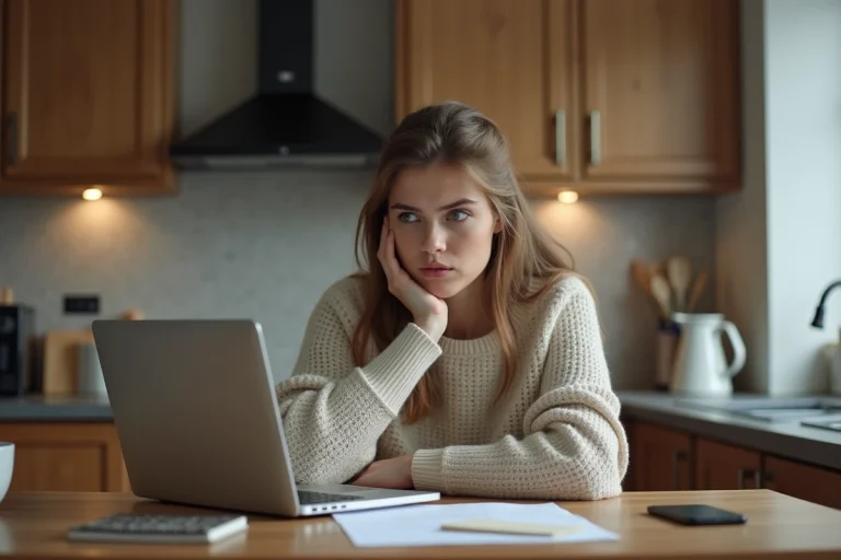 Jeune femme regarde son ordinateur avec une erreur de paiement
