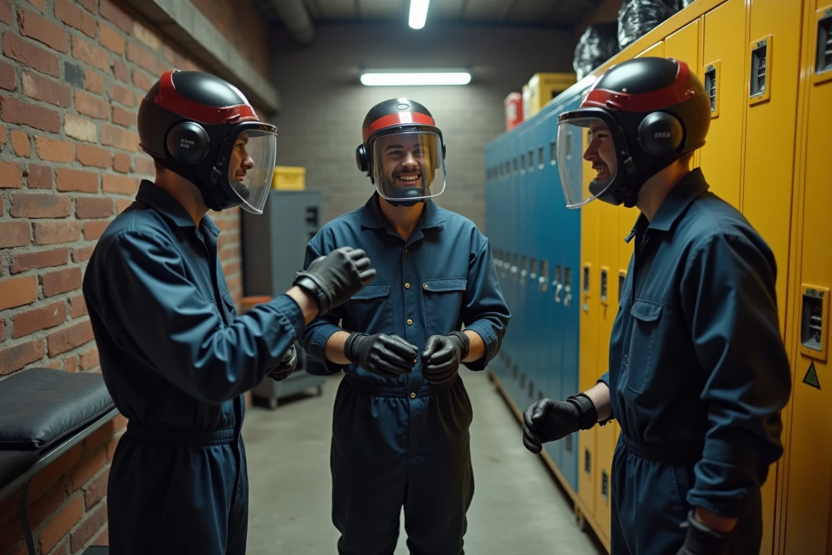 Groupe de jeunes en tenue de protection dans l