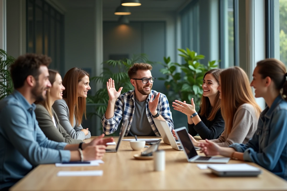 Groupe de jeunes adultes discutant autour d