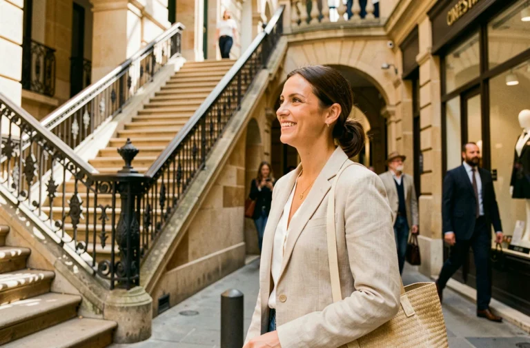 Femme se promenant dans le Passage Pommeraye à Nantes, galerie marchande historique du XIXe siècle